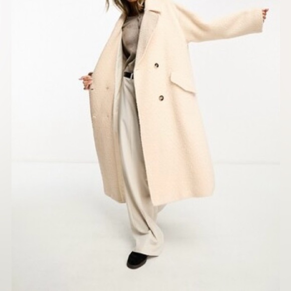 ASOS DESIGN Smart Double Breasted Boucle Wool Mix Oversized Coat In Cream sz 0
